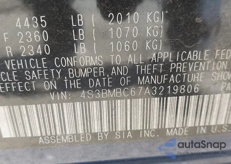 2010 Subaru Legacy 2.5I Premium from USA, damaged, VIN 4S3BMBC67A3219806